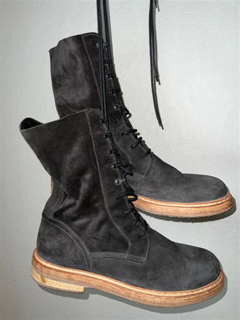 Ann Demeulemeester Grey Scamosciato Combat Boots .